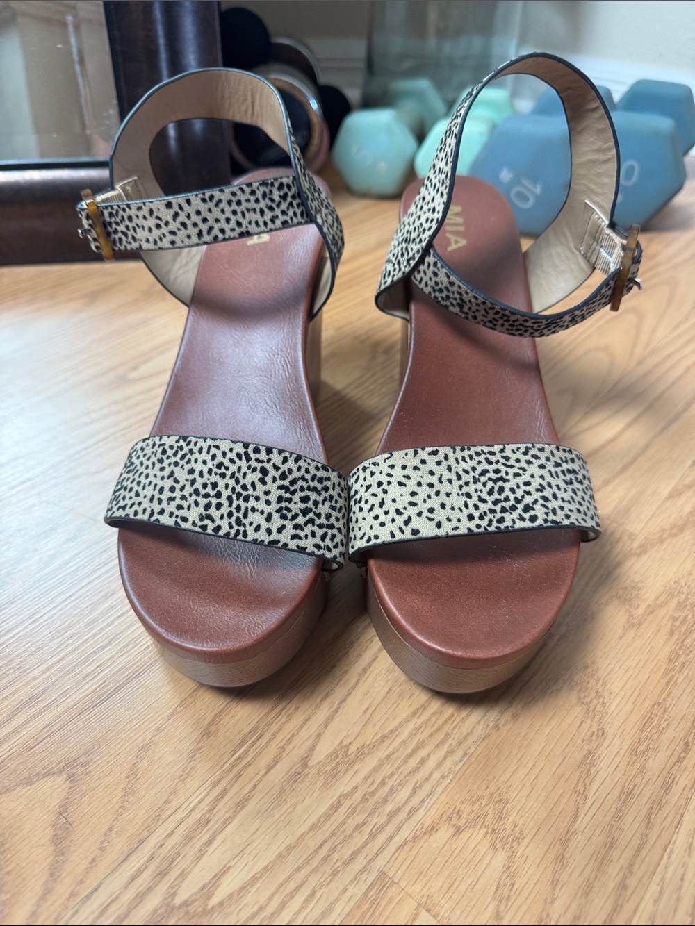 MIA Beige and Black Animal-Print Platform Sandals